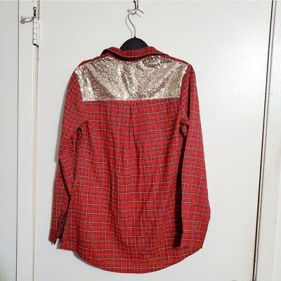 Grace & Emma NWT Plaid & Sequence Shirt Size Small - Picture 3 of 10
